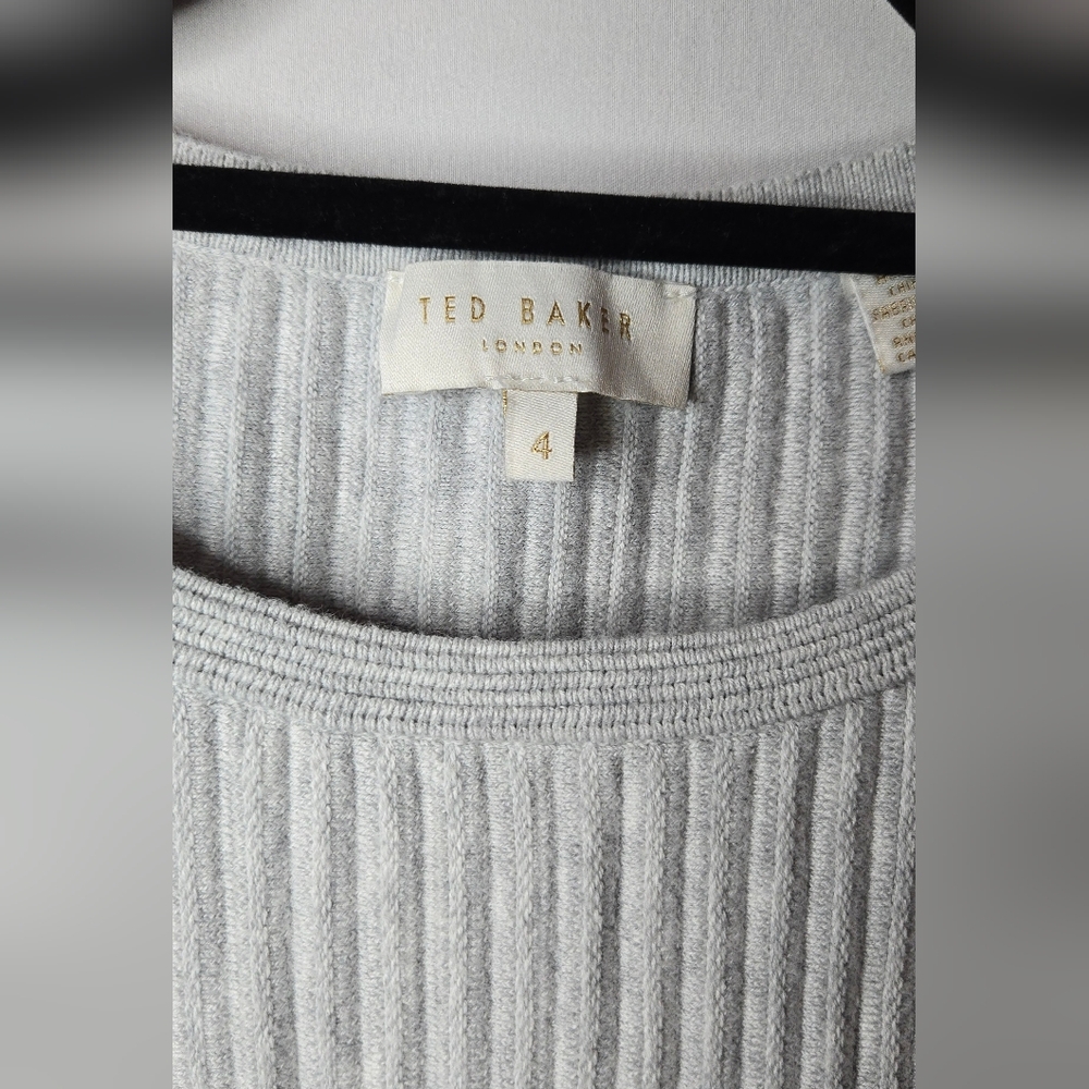 Ted Baker London Women's 4/Large Gray Peplum Ribbed Knit Sweater - Picture 4 of 6